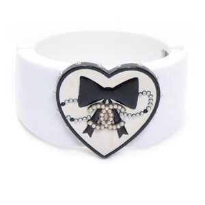 CHANEL White and Black Heart Bracelet